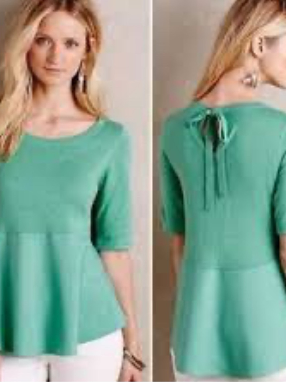Anthropologie Moth Mint Green Tie-Back Peplum Tunic Mixed Media Tie Back